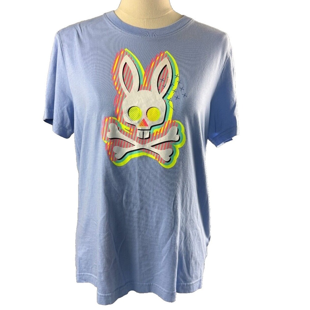 Psycho Bunny Mens Light Blue Pima Cotton Graphic Logo Tee Shirt Size 4 Medium